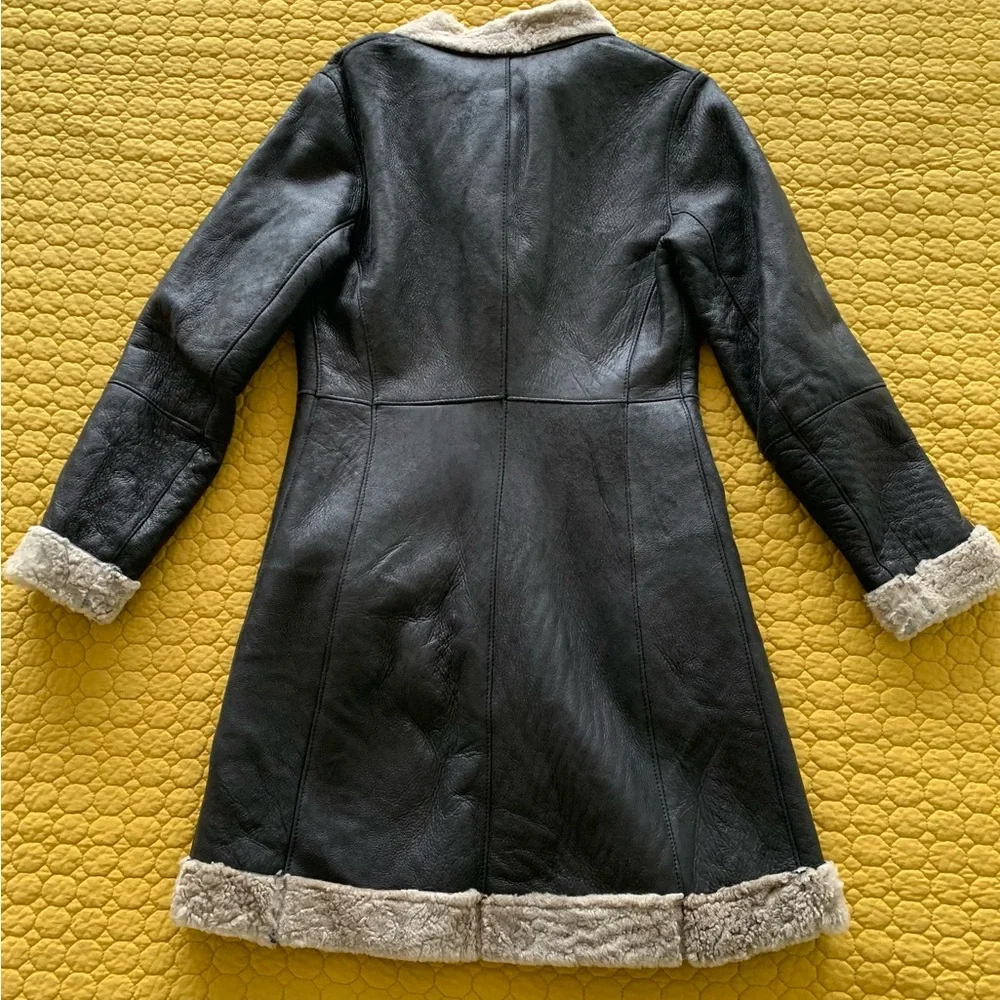 BOD & CHRISTENSEN Black Leather & Shearling Knee Length Coat - Picture 7 of 16